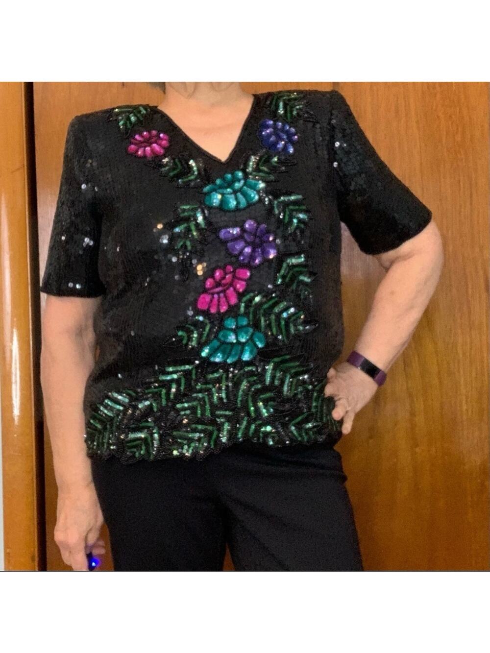Vintage Stenay Beaded Evening Top M Glam Luxe Old Money Cocktail Party Holidays